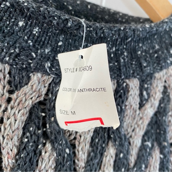 Deadstock Perry Ellis 3D Knit Sweater Anthracite Chevron Pattern 80s 90s Coogi - Picture 10 of 11